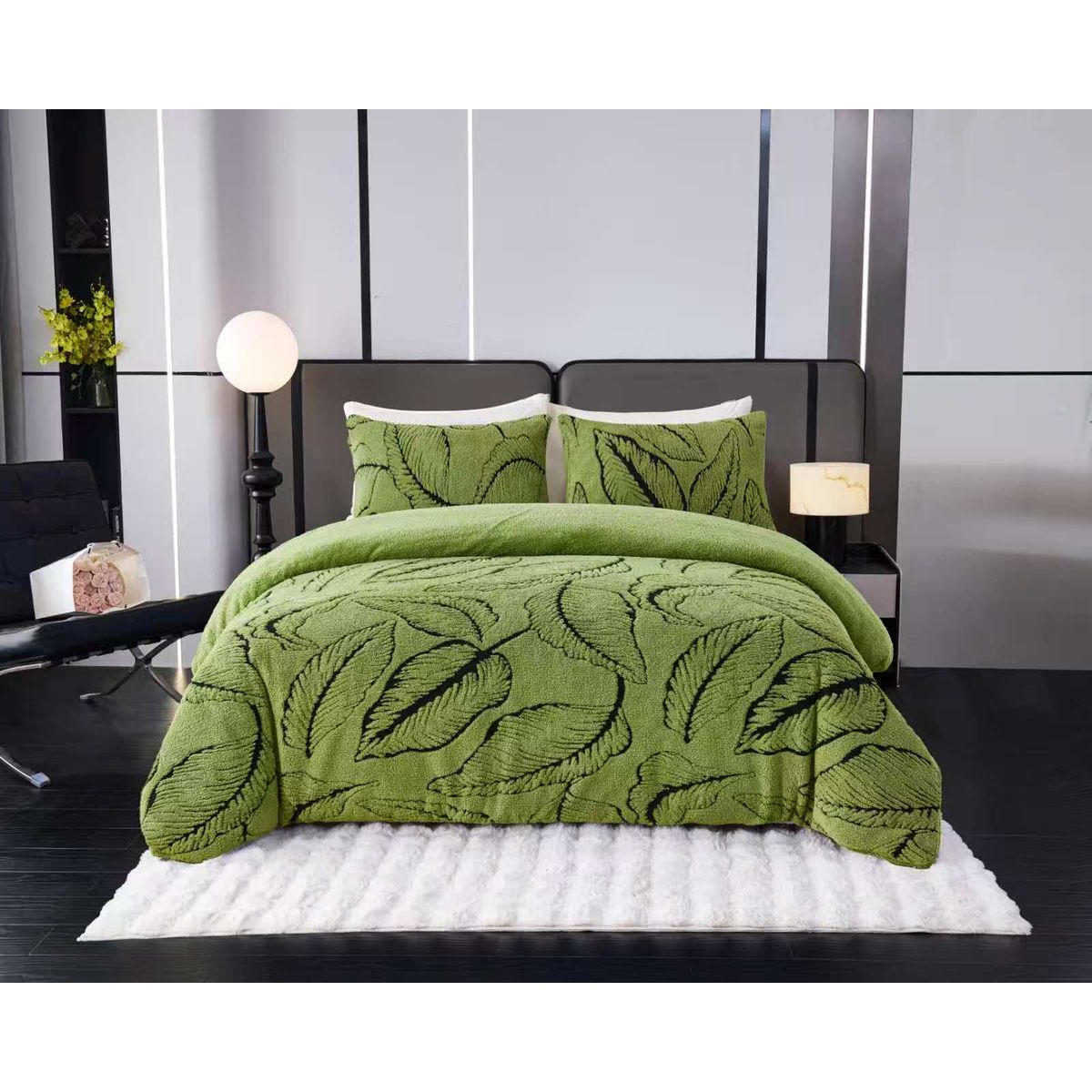 GENERICO - Cobertor de Invierno con Chiporro Texturizado Diseño Hojas 2 Plazas Verde