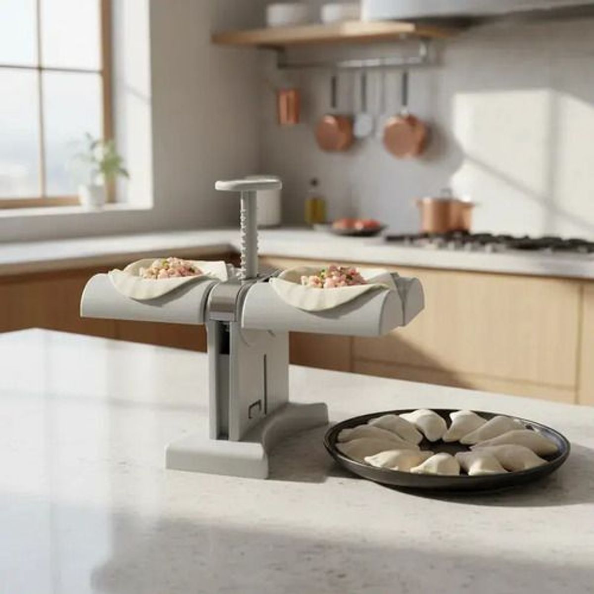 MP - Prensa Maquina Manual Molde Para Empanadas Tipo Cocktail 2 Ranuras Color Gris