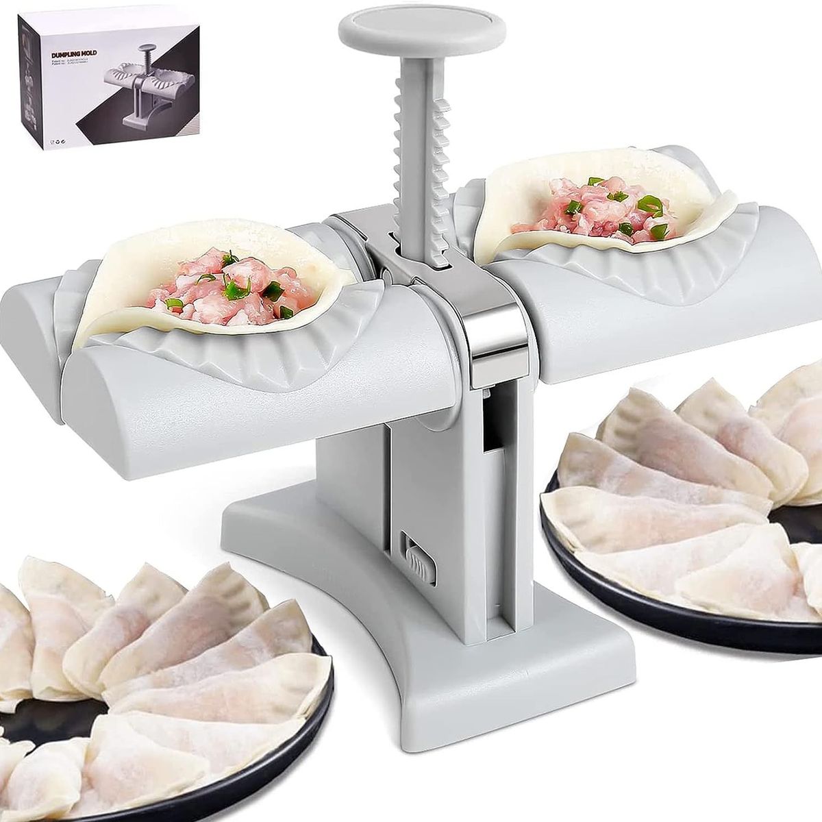 MP - Prensa Maquina Manual Molde Para Empanadas Tipo Cocktail 2 Ranuras Color Gris