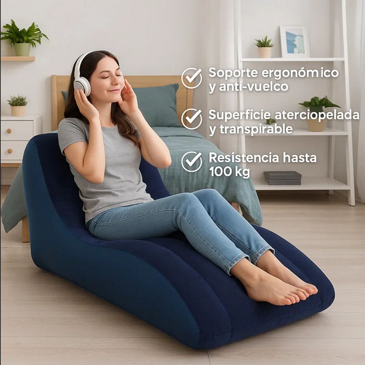 GENERICO - Silla Inflable Flocked Lounge Reclinable Cama Sofa Puff