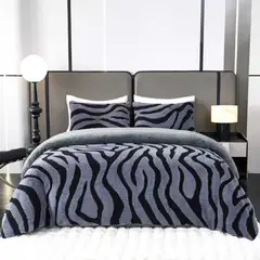 GENERICO - Cobertor de Invierno con Chiporro Texturizado Diseño Rayas Cebra Negro y Gris