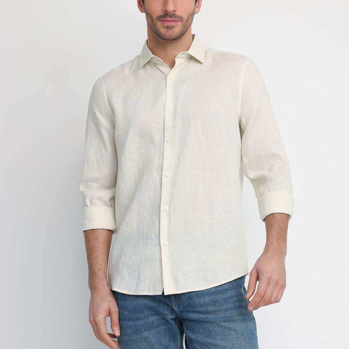 PERRY ELLIS - Camisa Hombre Lino Natural