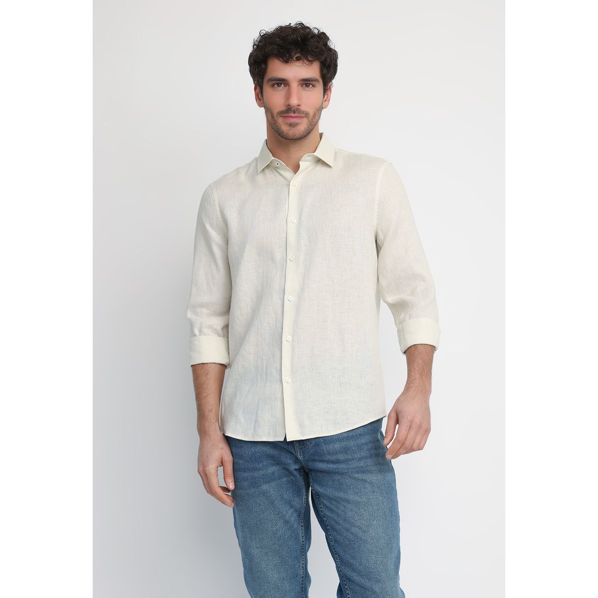 PERRY ELLIS - Camisa Hombre Lino Natural