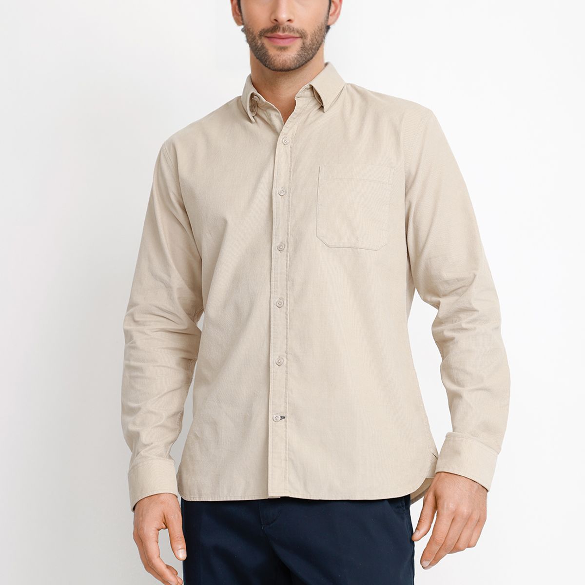 TRIAL - Camisa Cotelé ML Hombre Burgos Crudo