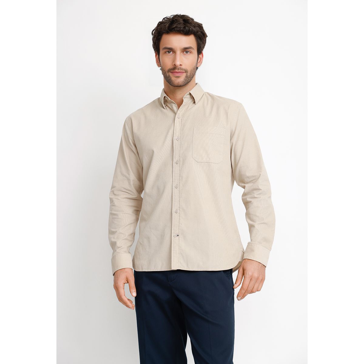 TRIAL - Camisa Cotelé ML Hombre Burgos Crudo