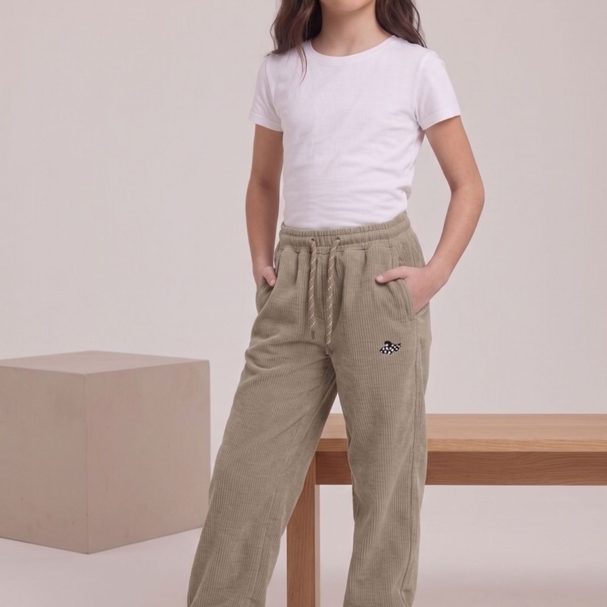 KIBOU - Pantalón Buzo Cotelé Niña Jogger Cordero Invierno Con Elástico
