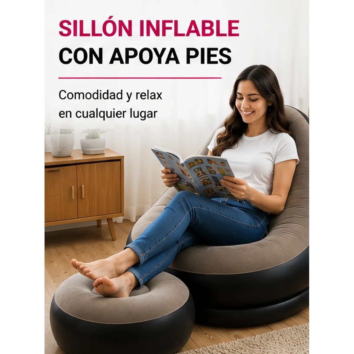 GENERICO - Sillón Inflable Con Apoya Pies Ergonómico Portátil Y Cómodo