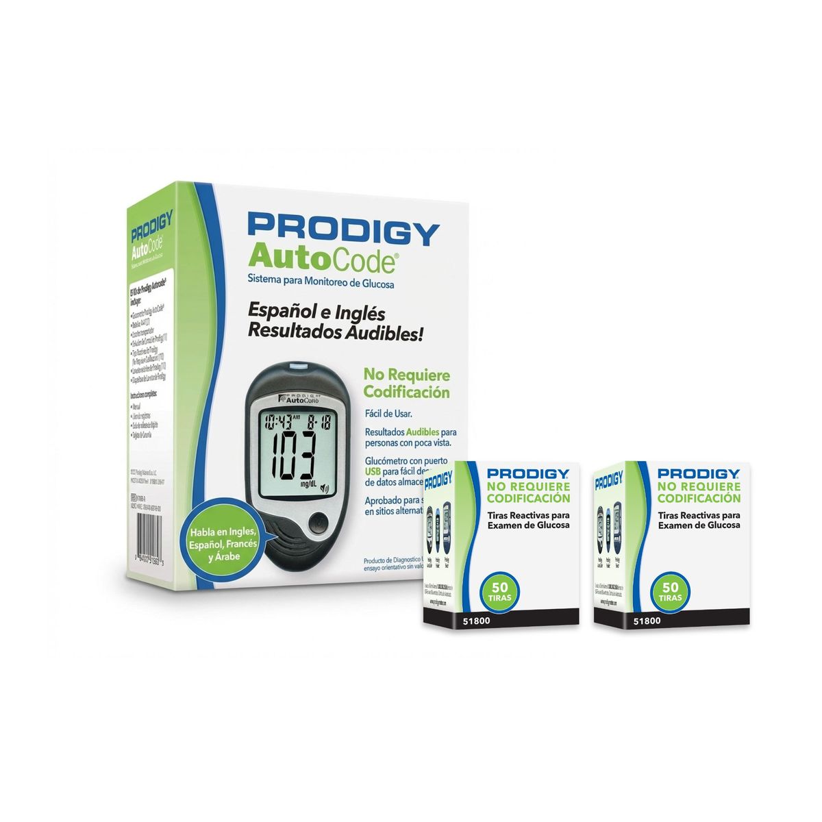 PRODIGY - Glucometro Prodigy incluye 100 Tiras Reactivas