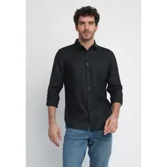 PERRY ELLIS - Camisa Hombre Lino Negro