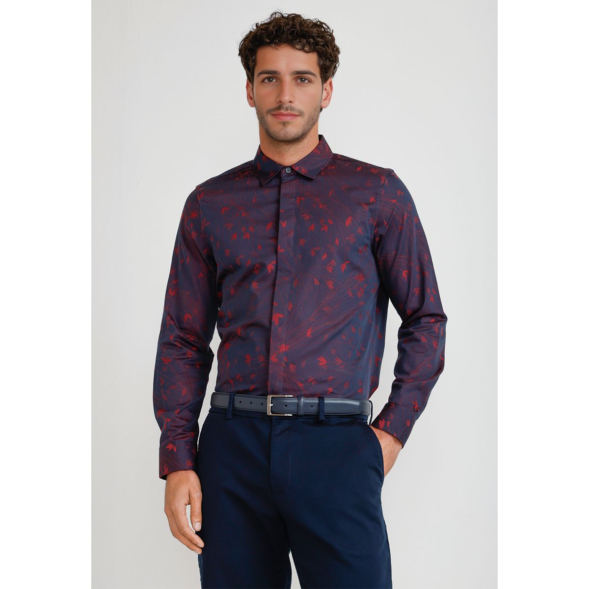 PERRY ELLIS - Camisa Hombre Jacquard Navy Jacquard Shirt