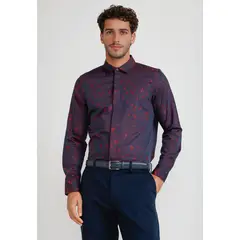 PERRY ELLIS - Camisa Hombre Jacquard Navy Jacquard Shirt