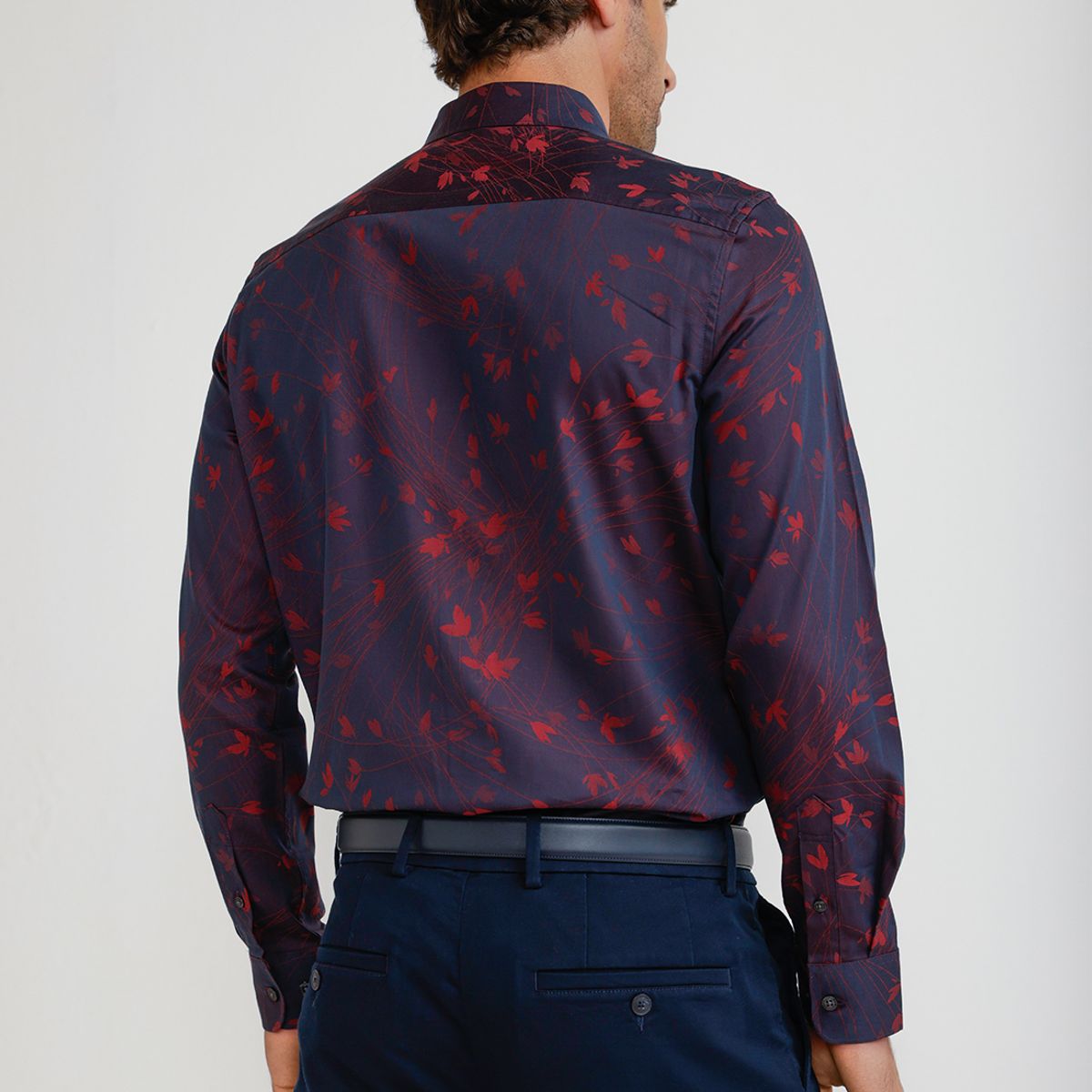 PERRY ELLIS - Camisa Hombre Jacquard Navy Jacquard Shirt