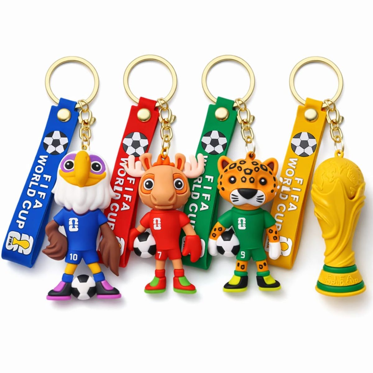 GENERICO - pack 4 llaveros coleccionables mascota de futbol 2026 goma