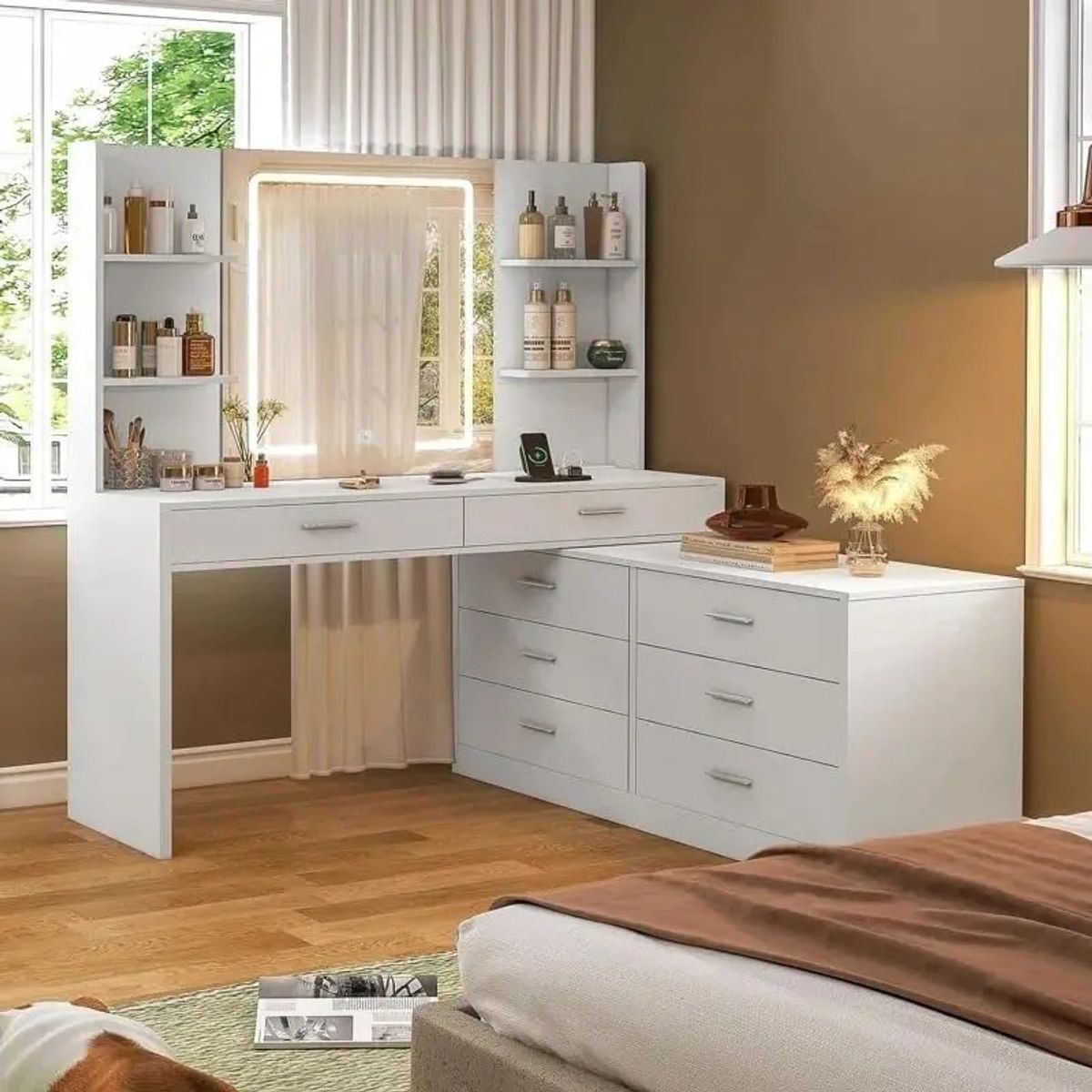 GENERICO - Set de Tocador Mesa de Maquillaje Espacio de Almacenamiento Extra Grande Blanco