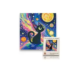 GENERICO - Rompecabeza Puzzle Madera A4 Gato Negro Universo