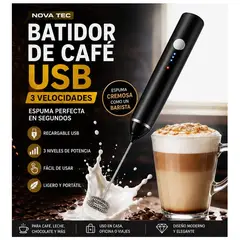 MOVI - Batidor de Café USB Recargable 3 Velocidades Espumador de Leche Portátil