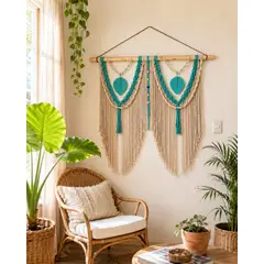 GENERICO - Tapiz Decorativo de Macramé Boho Turquesa Hecho a Mano, 1,20 Mt