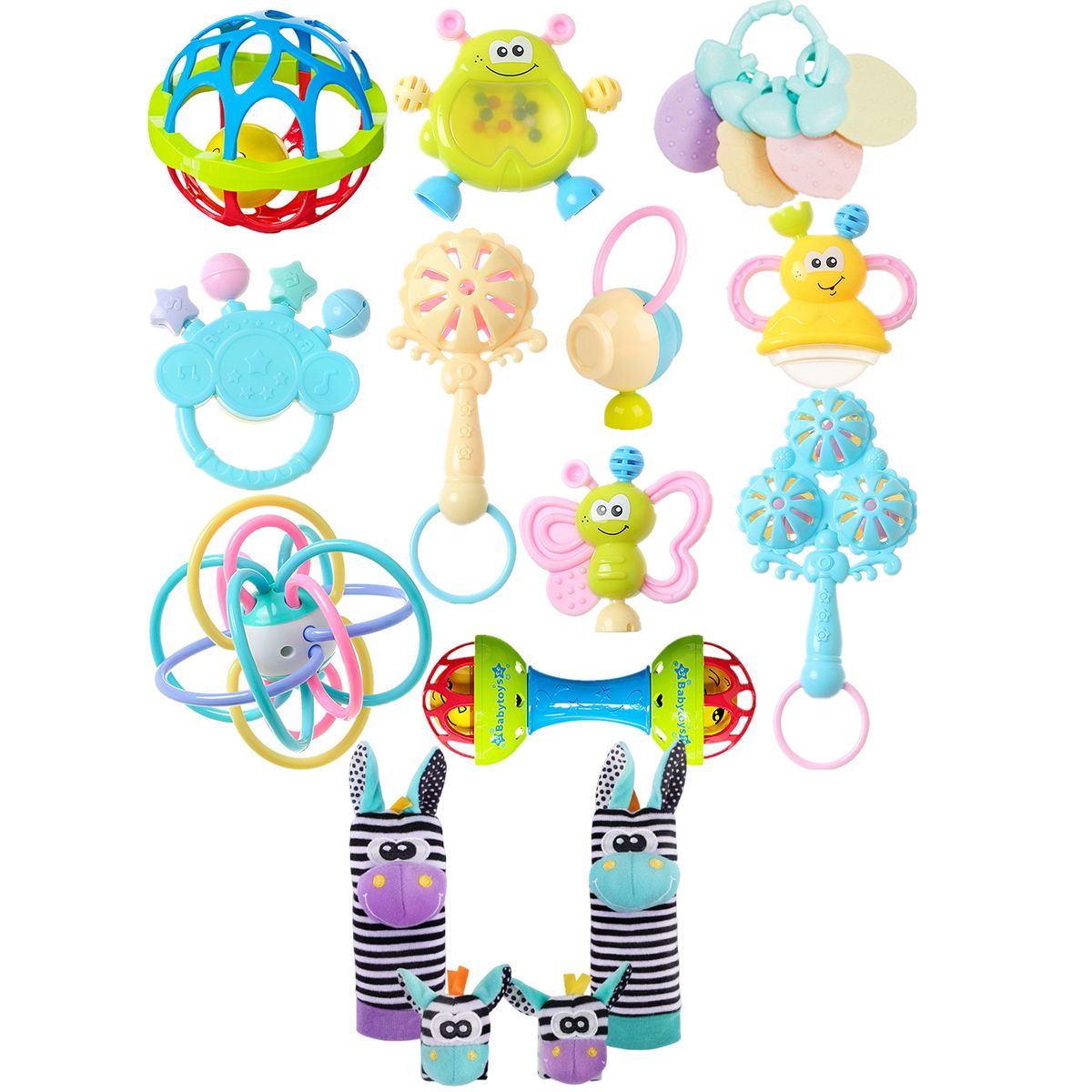 KINDA NICE - 11pcs Sonajeros Y Mordedores Para Bebés + 2 Pares Calcetines