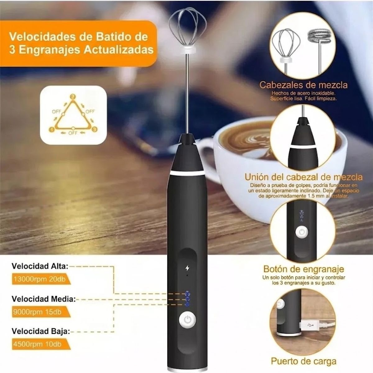 MOVI - BATIDOR DE CAFÉ USB 3 VELOCIDADES