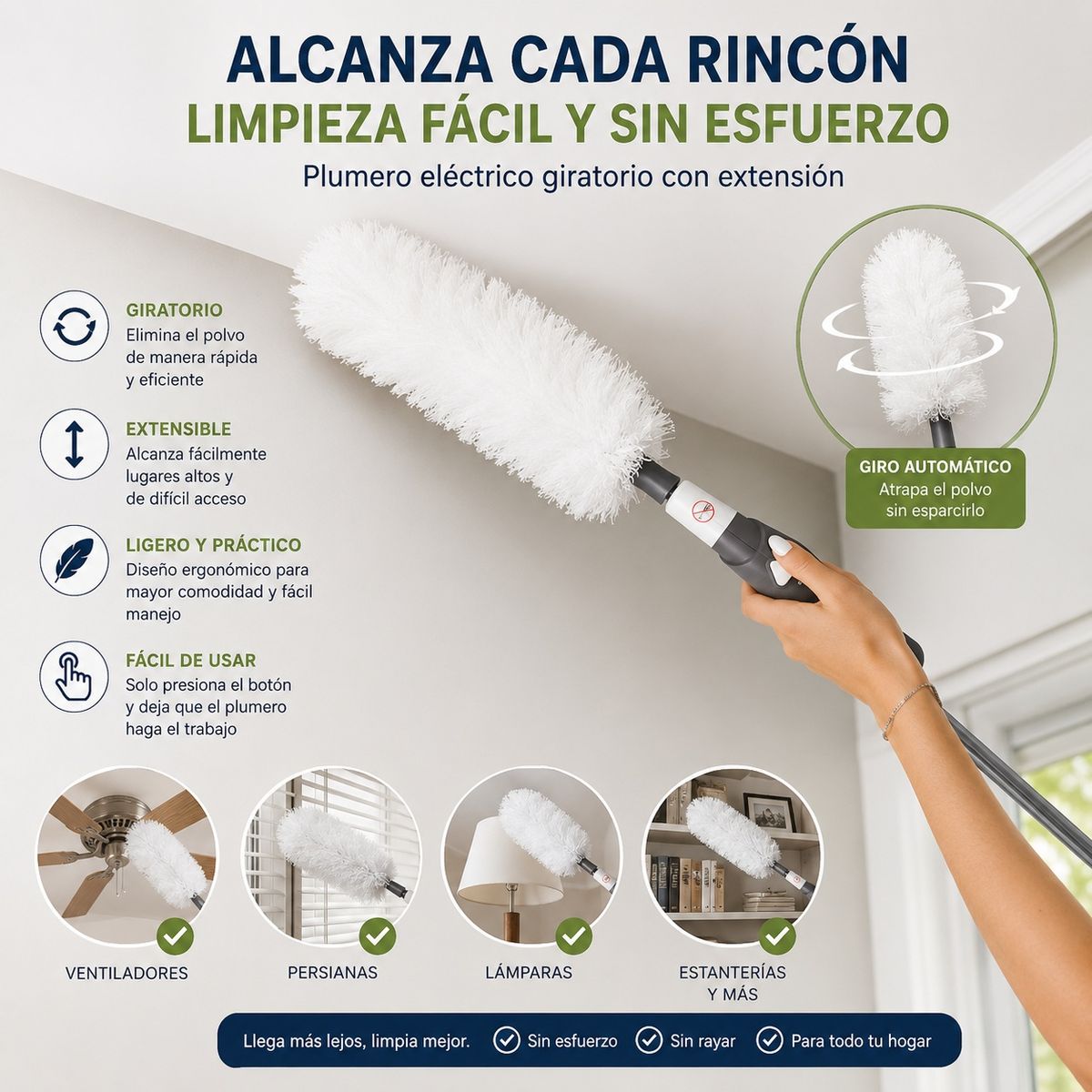 MOVI - Plumero Eléctrico Giratorio con Extensión Spin Duster