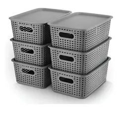 GENERICO - Pack Caja Organizadora Ratán 6 Lt. Color Gris Canasto Cocina 6 Unidades - Gris