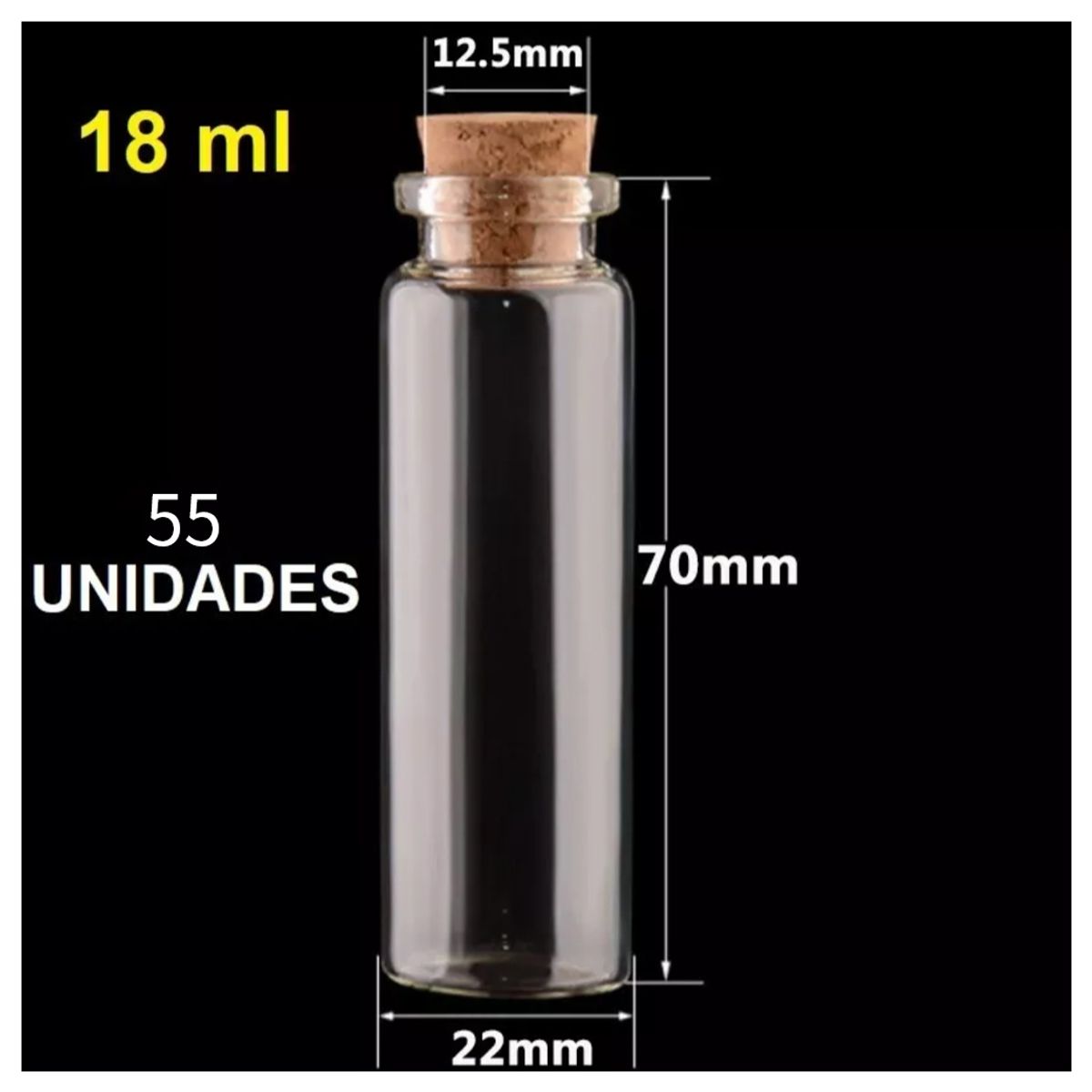KINDA NICE - Pack 55 De Minibotellas De Vidrio Con Tapón De Corcho