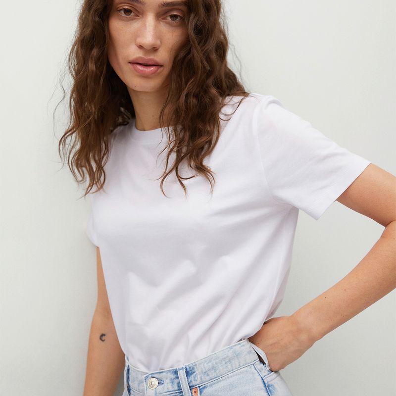 MANGO - Mango Polera 100% Algodón  Chalaca Mujer