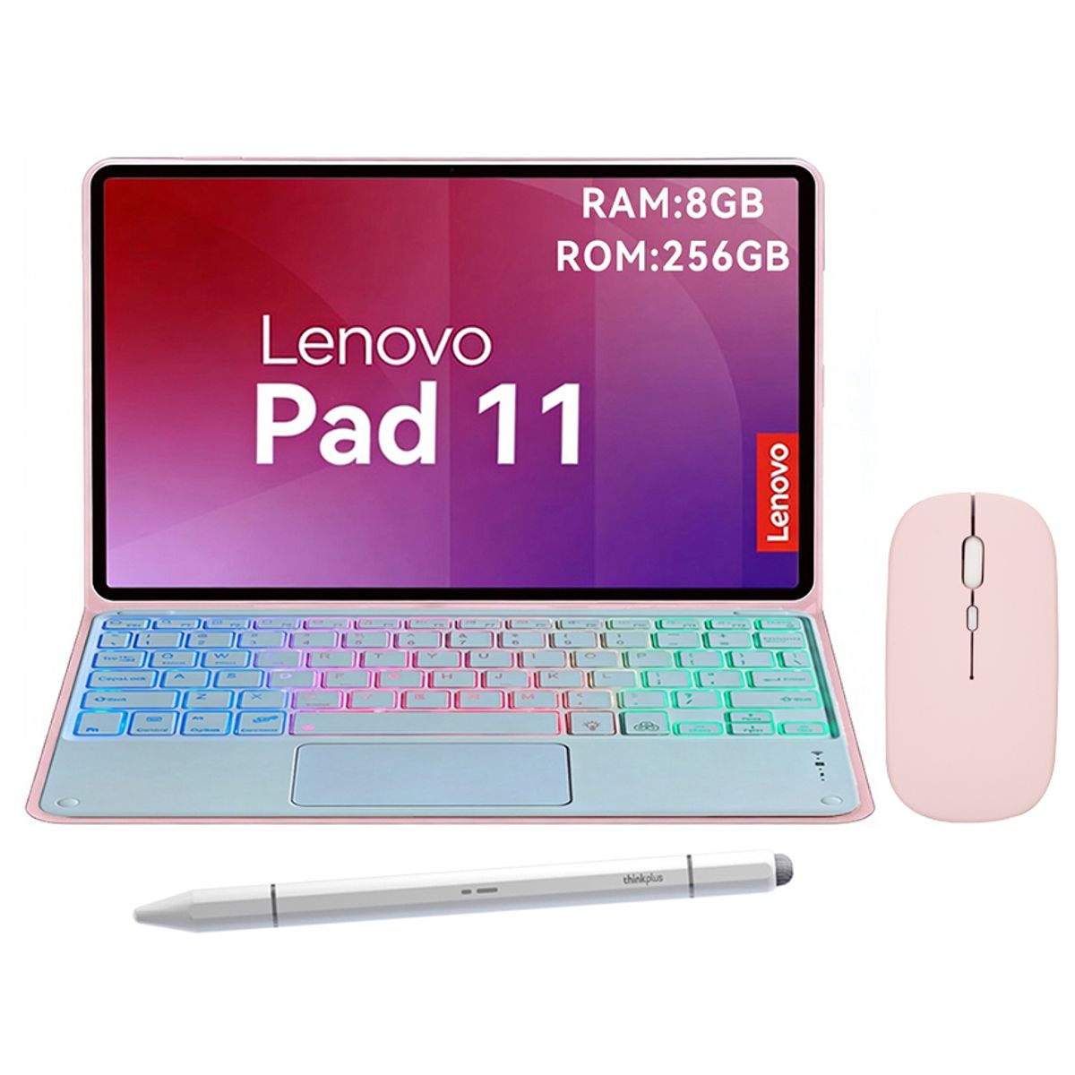 LENOVO - Tablet Lenovo Pad 11 2025 8+256GB WIFI 2.5K-Gris+Teclado Rosa retroiluminado en color+Lápiz+Mouse