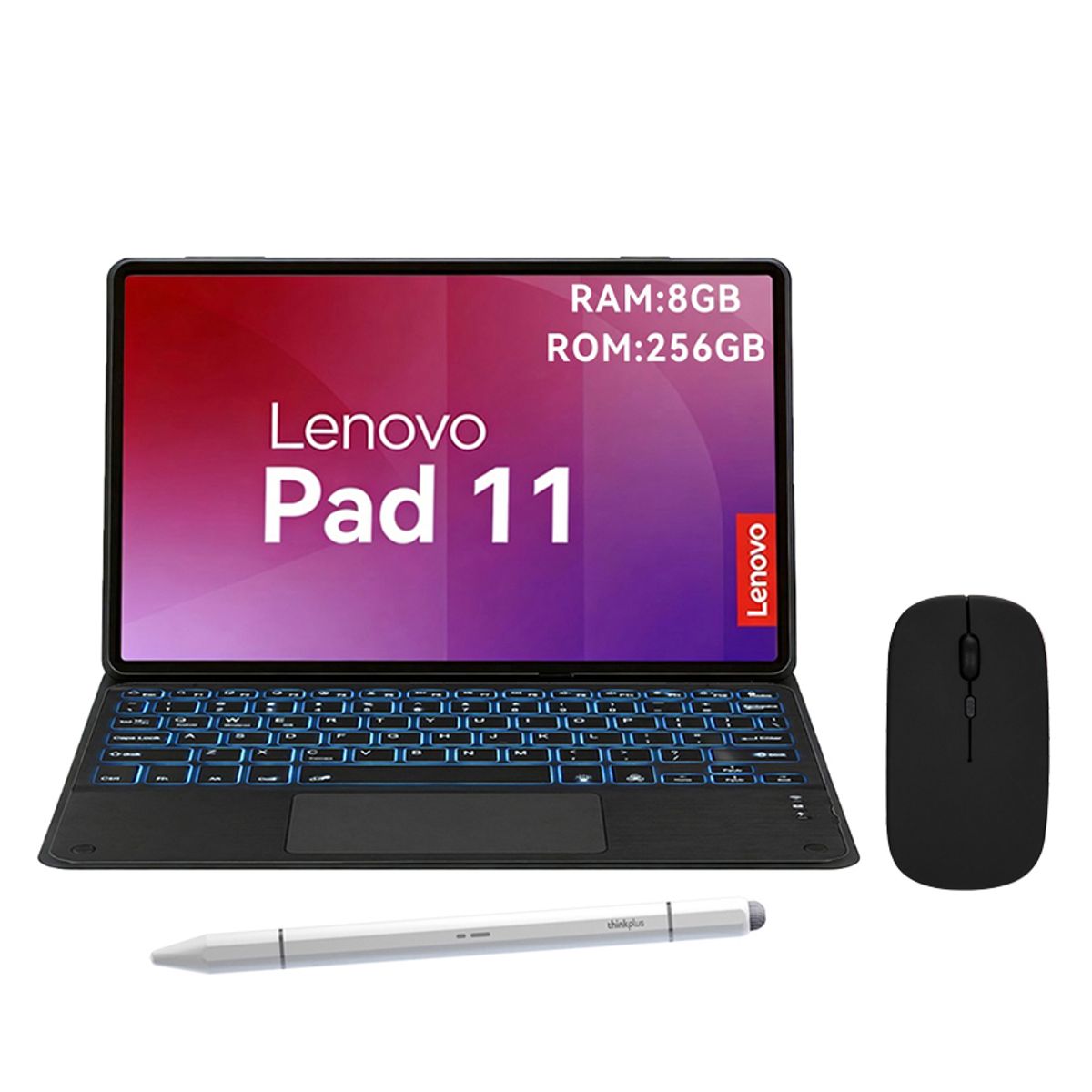 LENOVO - Tablet Lenovo Pad 11 2025 8+256GB WIFI 2.5K-Gris+Teclado Negro retroiluminado en color+Lápiz+Mouse