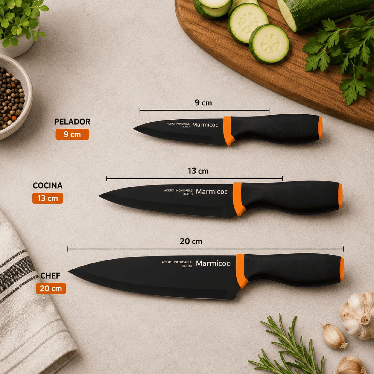 MARMICOC - Set de 3 cuchillos Marmicoc Black