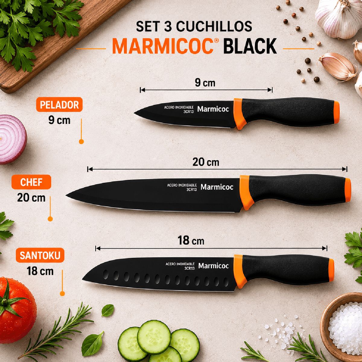 MARMICOC - Set de 3 cuchillos Marmicoc Black