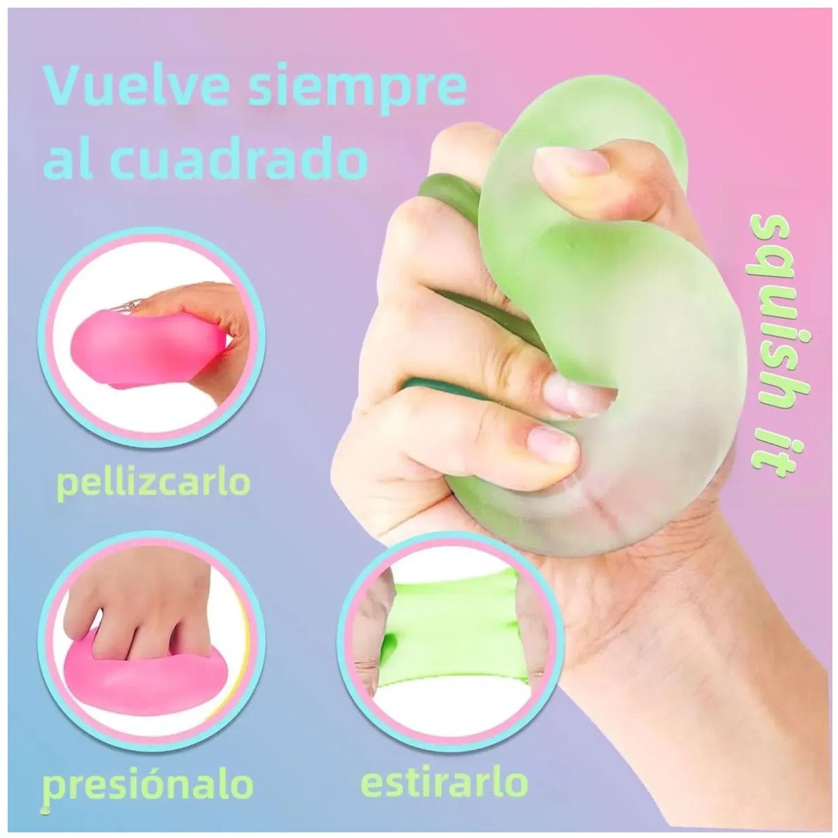KUANGYE - Squishy Antiestrés Fidget Cubo Silicona Pack 4 Un Sugar Ball