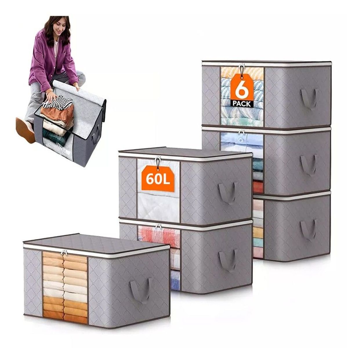 GENERICO - Caja Organizador Almacenamiento Plegable Ropa Set 6 Pzs