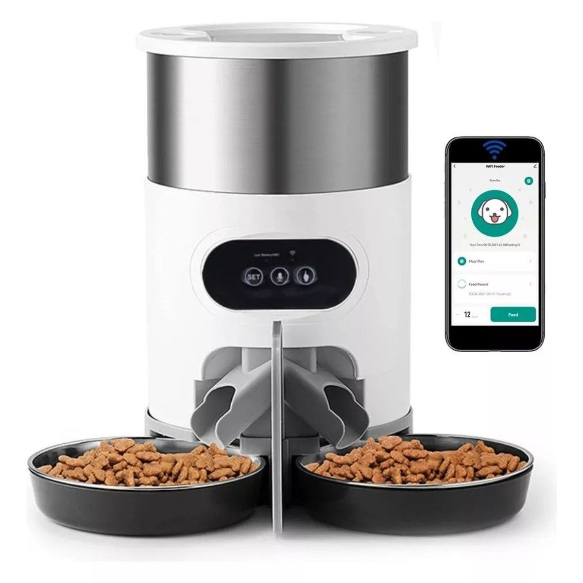 GENERICO - Dispensador Automático Alimentos Para Mascotas Doble Robot