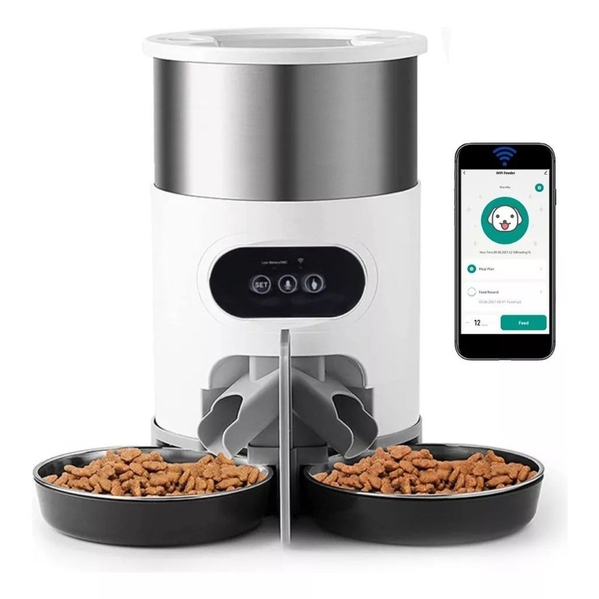 GENERICO - Dispensador Automático Alimentos Para Mascotas Doble Robot