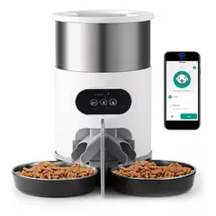 GENERICO - Dispensador Automático Alimentos Para Mascotas Doble Robot