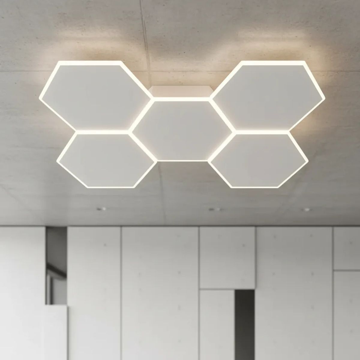 VIDA BUENAS - Lámpara Led Hexagonal De Techo 5 Módulos Blanca Moderna