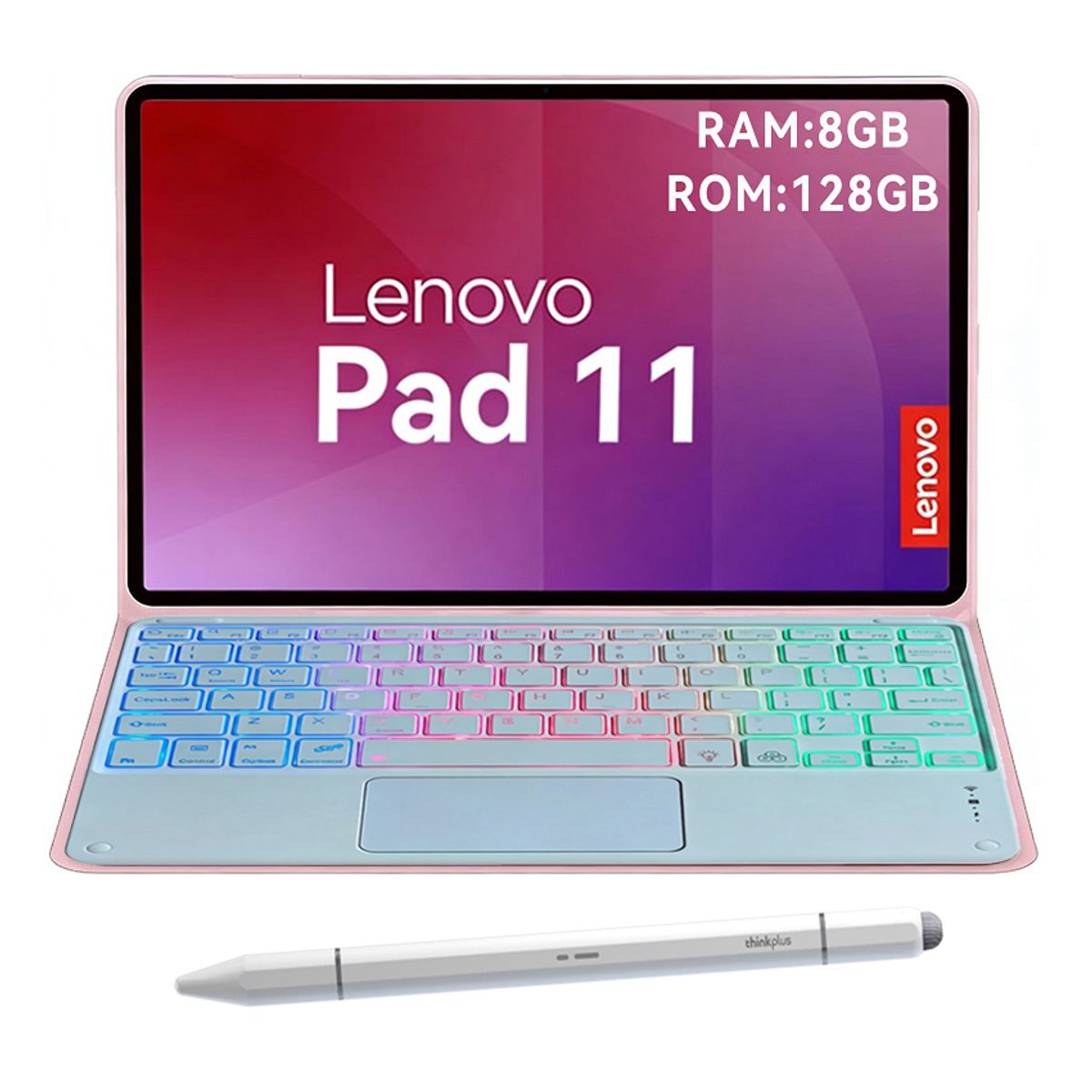 LENOVO - Tablet Lenovo Pad 11 2025 8+128GB 11" WIFI Gris+Teclado Rosa retroiluminado en color