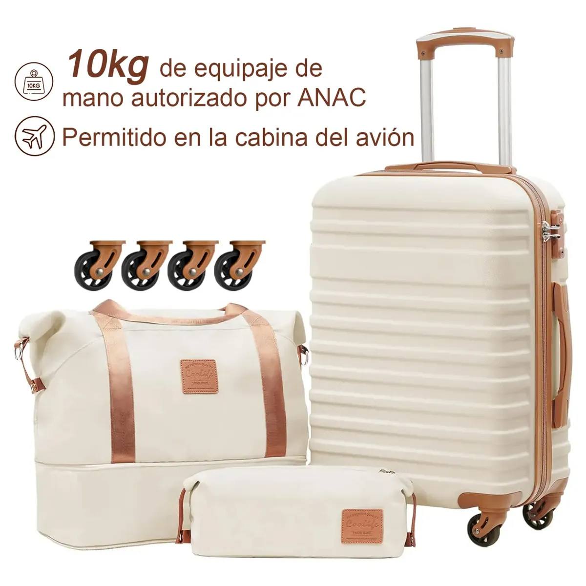VERCI - Maleta Cabina 10 Kg Equipaje Chica Viaje Beige Viajes Avión