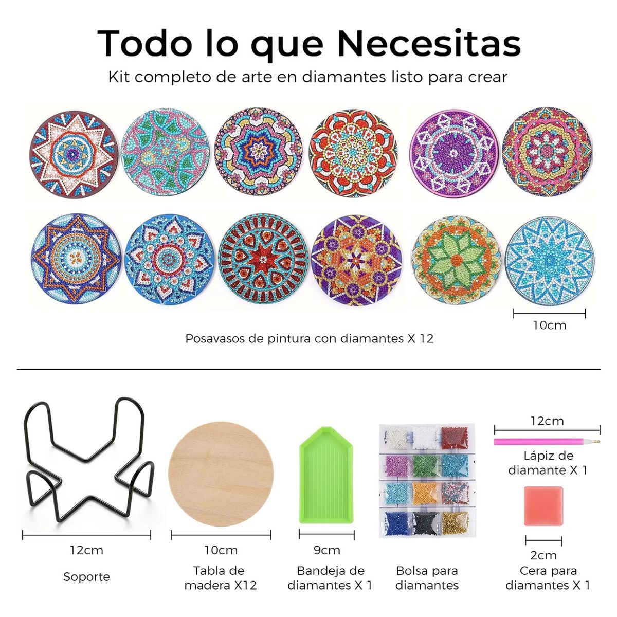 VERCI - 12pcs Pintura Diamante Posavasos12cm Térmico Cmadera Hierro