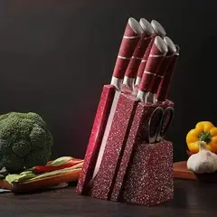 MP - Set Cuchillos De Cocina 8 Piezas Marmoleado rojo vinotinto