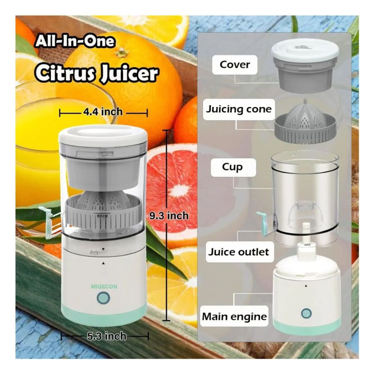 GENERICO - Exprimidor Jugo Citricos Portatil Carga Usb