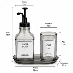 WAKESHOME - Set Dispensador De Jabón Y Vaso Vidrio Ahumado Para Baño