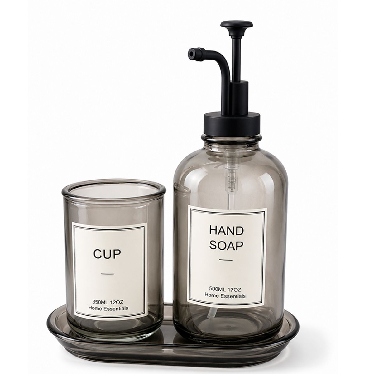 WAKESHOME - Set Dispensador De Jabón Y Vaso Vidrio Ahumado Para Baño
