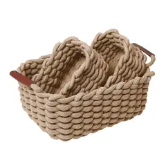 WAKESHOME - Set de 3 canastas vigo natural multiuso decorativas de cuerda trenzada