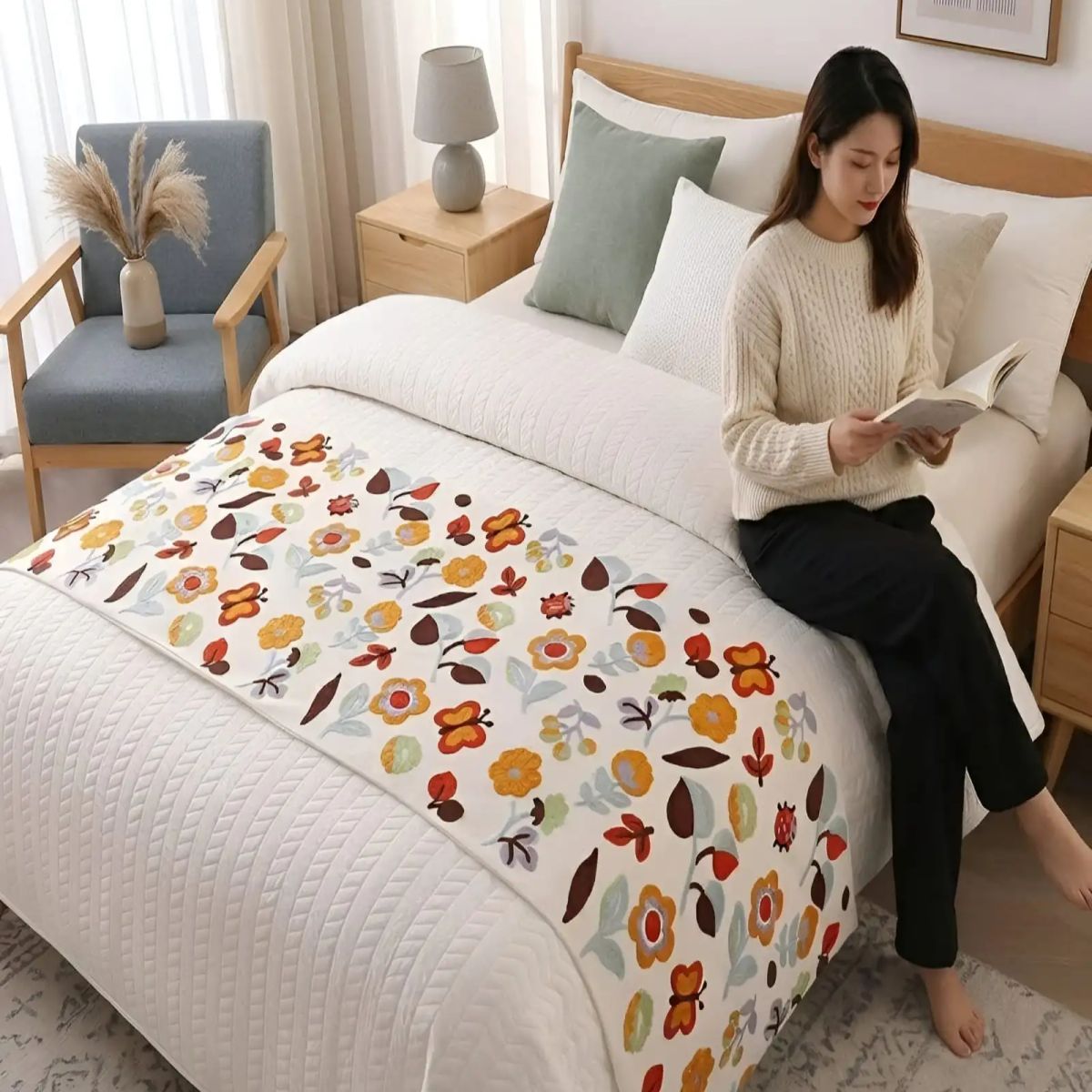 GENERICO - Piecera para Cama con Bordado Decorativo B2