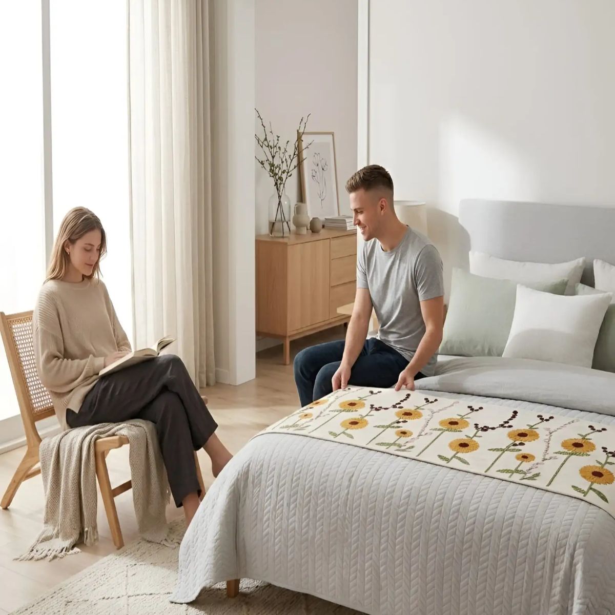 GENERICO - Piecera para Cama con Bordado Decorativo B3