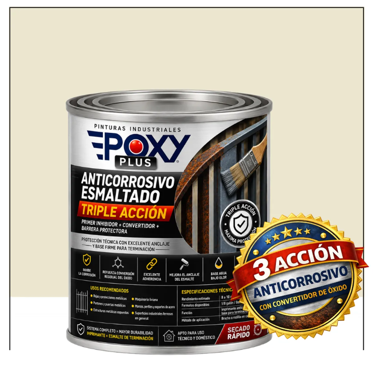 EPOXY - Anticorrosivo Profesional 3 en 1 - Directo sobre Óxido - 1-16 GALÓN -  BLANCO PERLA