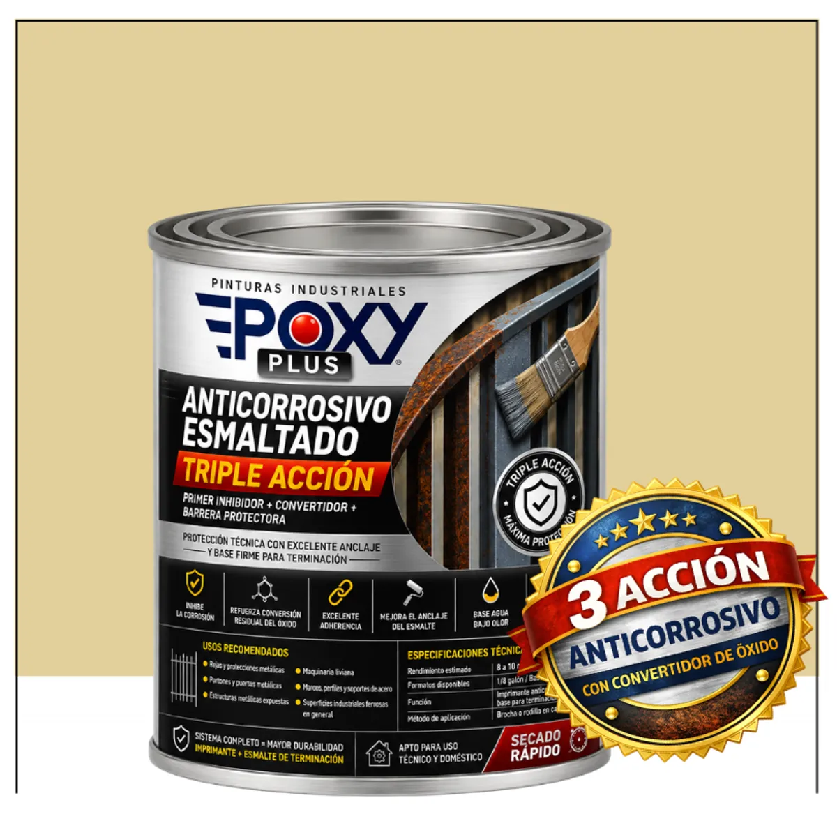 EPOXY - Anticorrosivo Profesional 3 en 1 - Directo sobre Óxido - 1-16 GALÓN -  MARFÍL