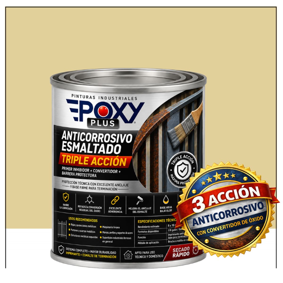 EPOXY - Anticorrosivo Profesional 3 en 1 - Directo sobre Óxido - 1-16 GALÓN -  MARFÍL